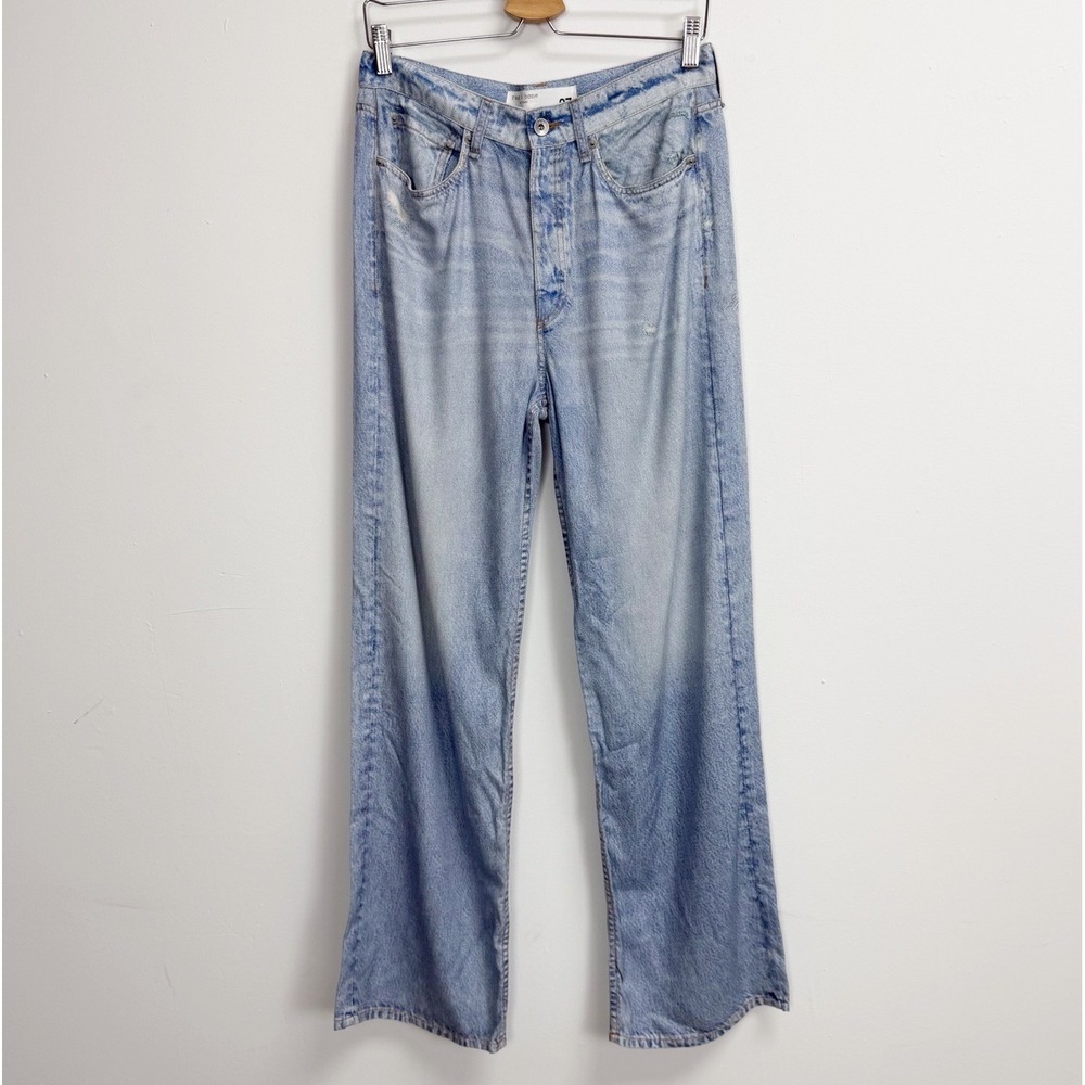 Rag & Bone Miramar Jeans Women 27 Blue Liquid Tencel Distressed Denim Print